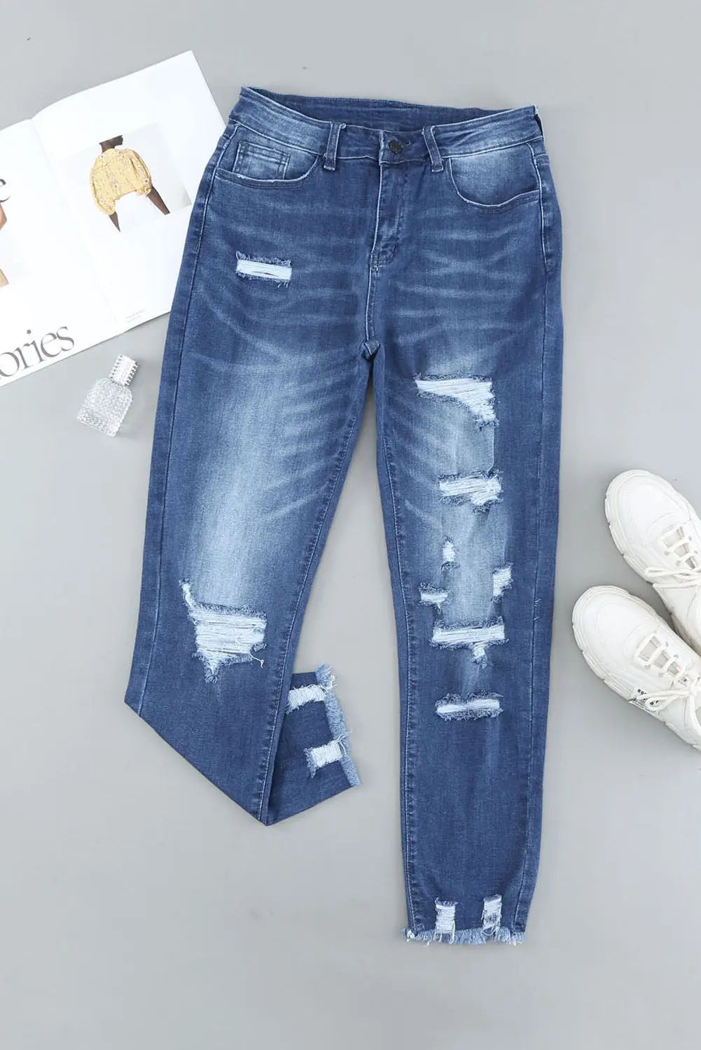 Black Distressed Boyfriend Denim Pants-22