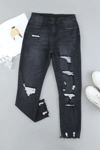 Thumbnail for Black Distressed Boyfriend Denim Pants-7