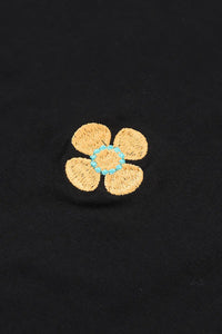 Thumbnail for Black Embroidered Flower Short Puff Sleeve Tee-14