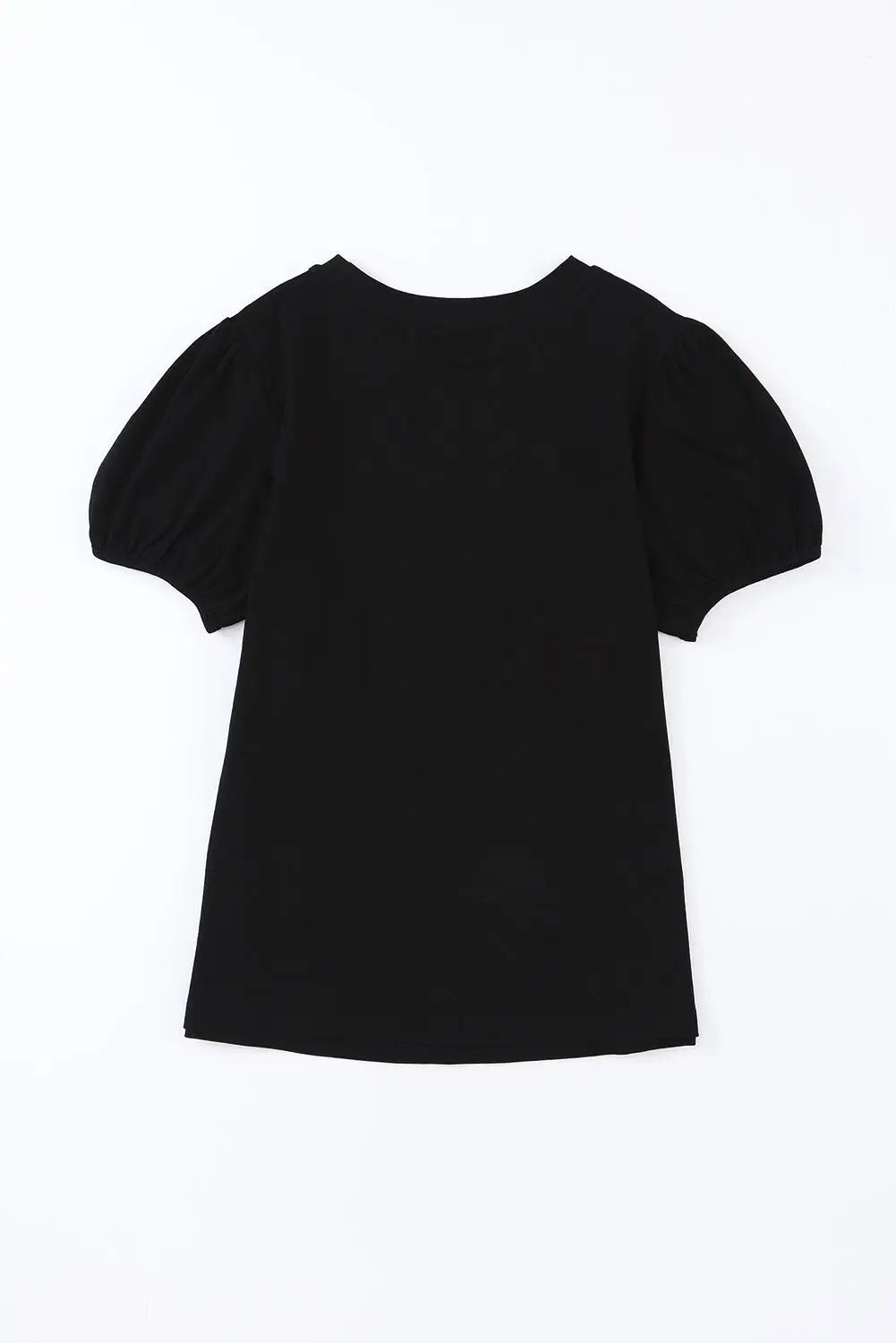 Black Embroidered Flower Short Puff Sleeve Tee-13