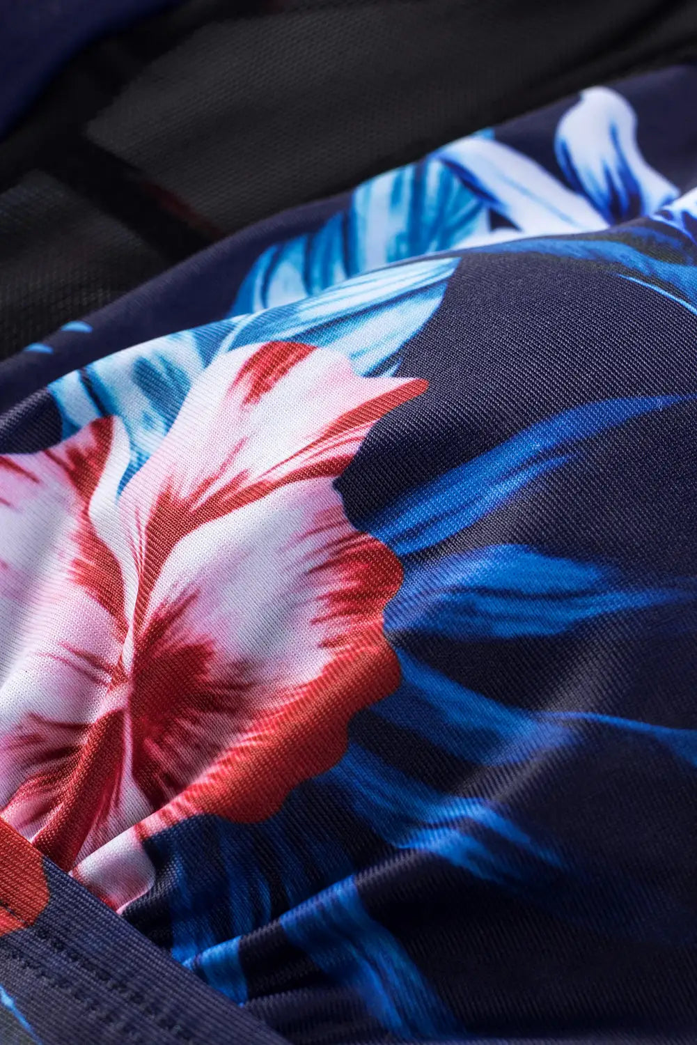 Black Floral Print Mesh Patchwork Criss Cross One-piece Swimsuit-16