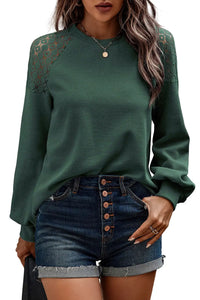 Thumbnail for Black Lace Long Sleeve Textured Pullover-8