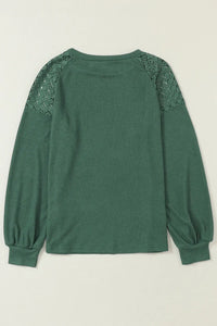 Thumbnail for Black Lace Long Sleeve Textured Pullover-25