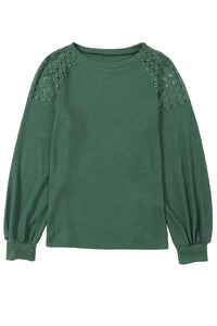 Thumbnail for Black Lace Long Sleeve Textured Pullover-29