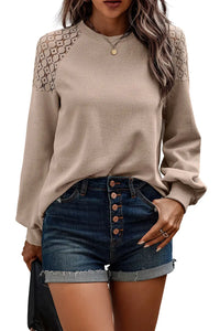 Thumbnail for Black Lace Long Sleeve Textured Pullover-34