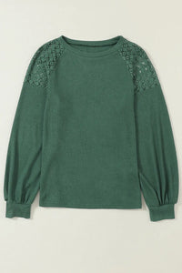 Thumbnail for Black Lace Long Sleeve Textured Pullover-24