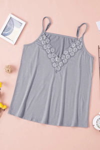 Thumbnail for Black Lace Splicing V Neck Cami Top-37