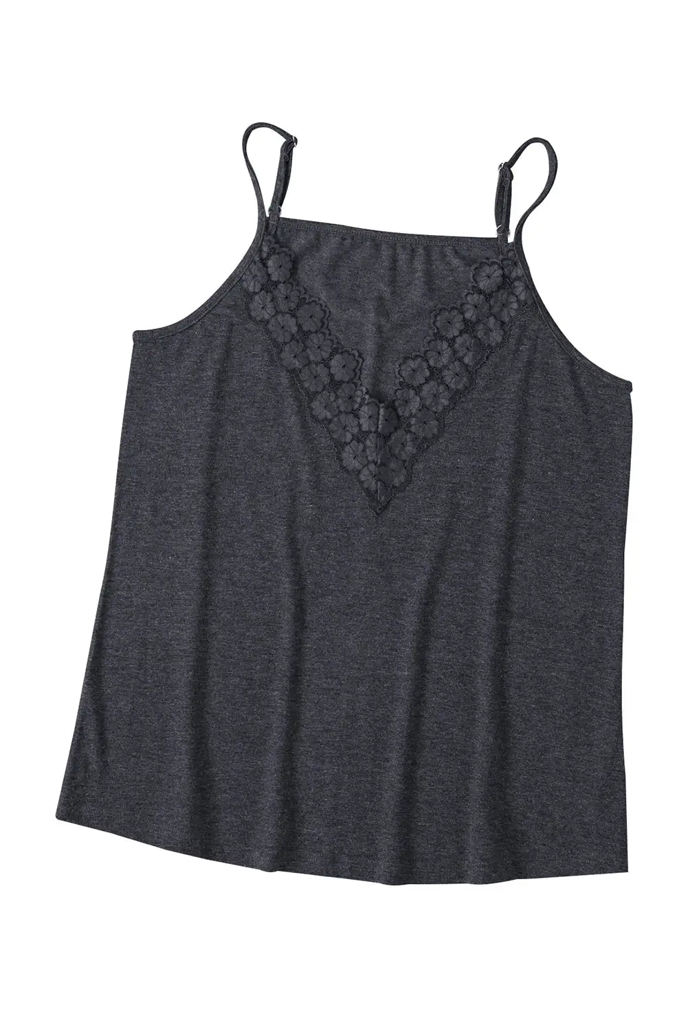 Black Lace Splicing V Neck Cami Top-17