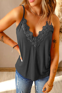 Thumbnail for Black Lace Splicing V Neck Cami Top-2