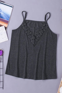 Thumbnail for Black Lace Splicing V Neck Cami Top-10