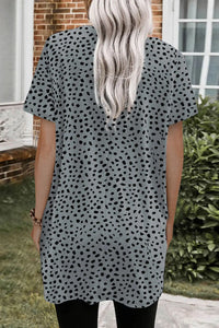 Thumbnail for Black Leopard Print Side Pockets Tunic Top-33