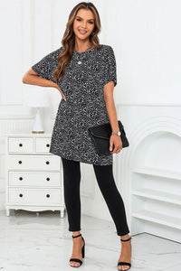 Thumbnail for Black Leopard Print Side Pockets Tunic Top-4