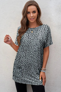 Thumbnail for Black Leopard Print Side Pockets Tunic Top-34