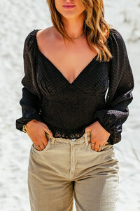 Thumbnail for Black Long Sleeve Smocked Top-0