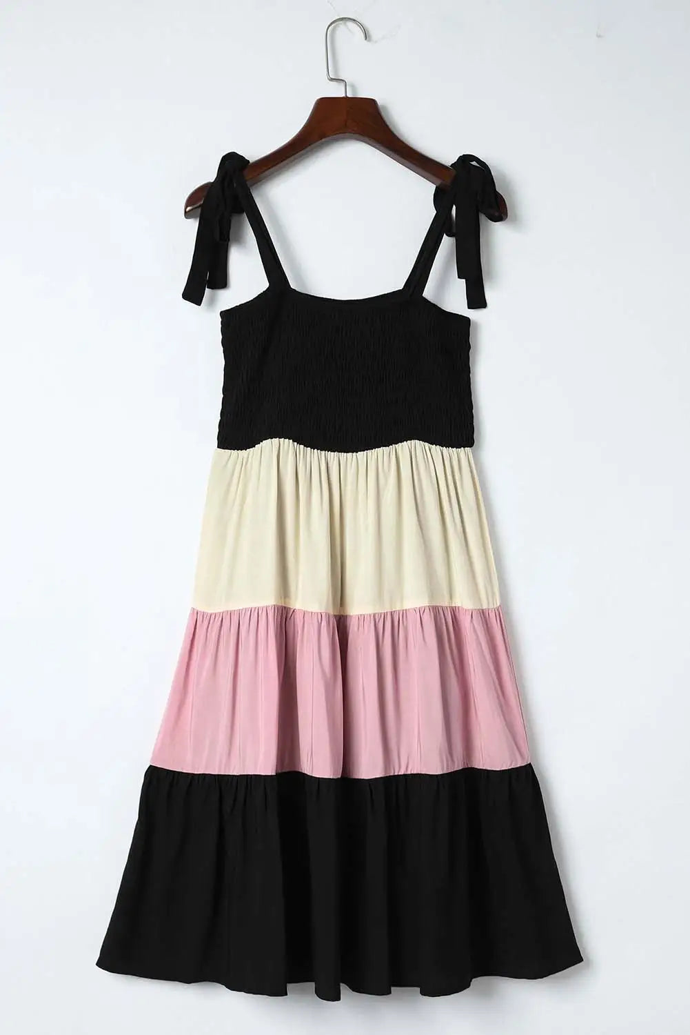 Black Multicolor Smocked Color Block Sleeveless Mini Dress-8