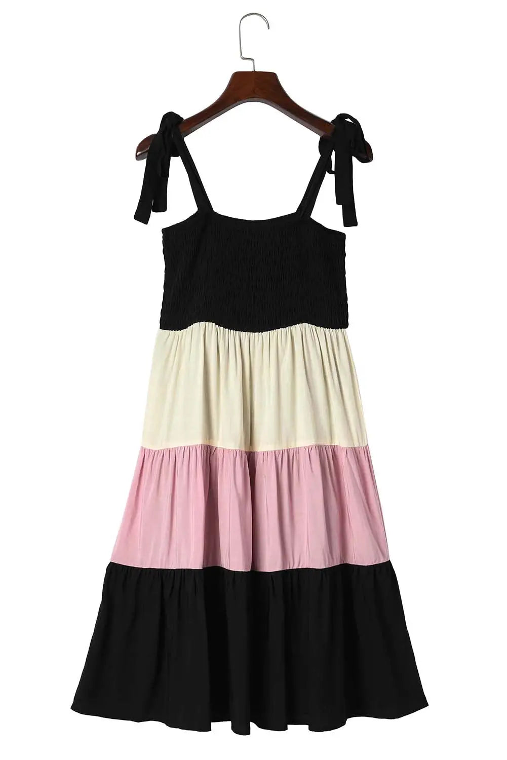 Black Multicolor Smocked Color Block Sleeveless Mini Dress-15