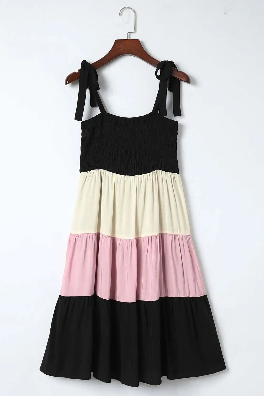 Black Multicolor Smocked Color Block Sleeveless Mini Dress-9