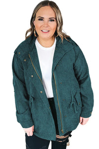 Thumbnail for Black Plus Size Button Zipped Corduroy Jacket-9