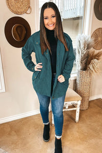 Thumbnail for Black Plus Size Button Zipped Corduroy Jacket-8