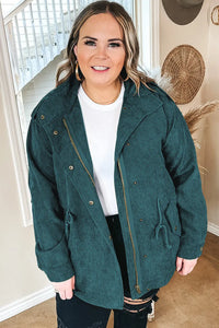 Thumbnail for Black Plus Size Button Zipped Corduroy Jacket-6