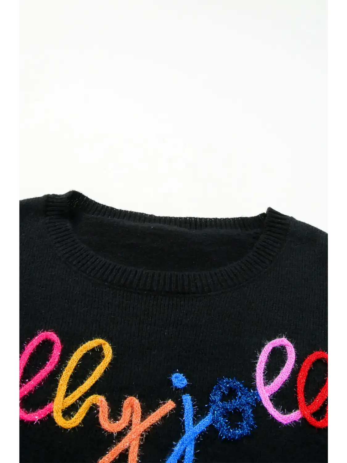 Black Plus Size Cheers Glitter Tinsel Short Sleeve Sweater-20