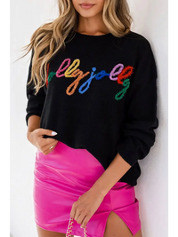 Thumbnail for Black Plus Size Cheers Glitter Tinsel Short Sleeve Sweater-4