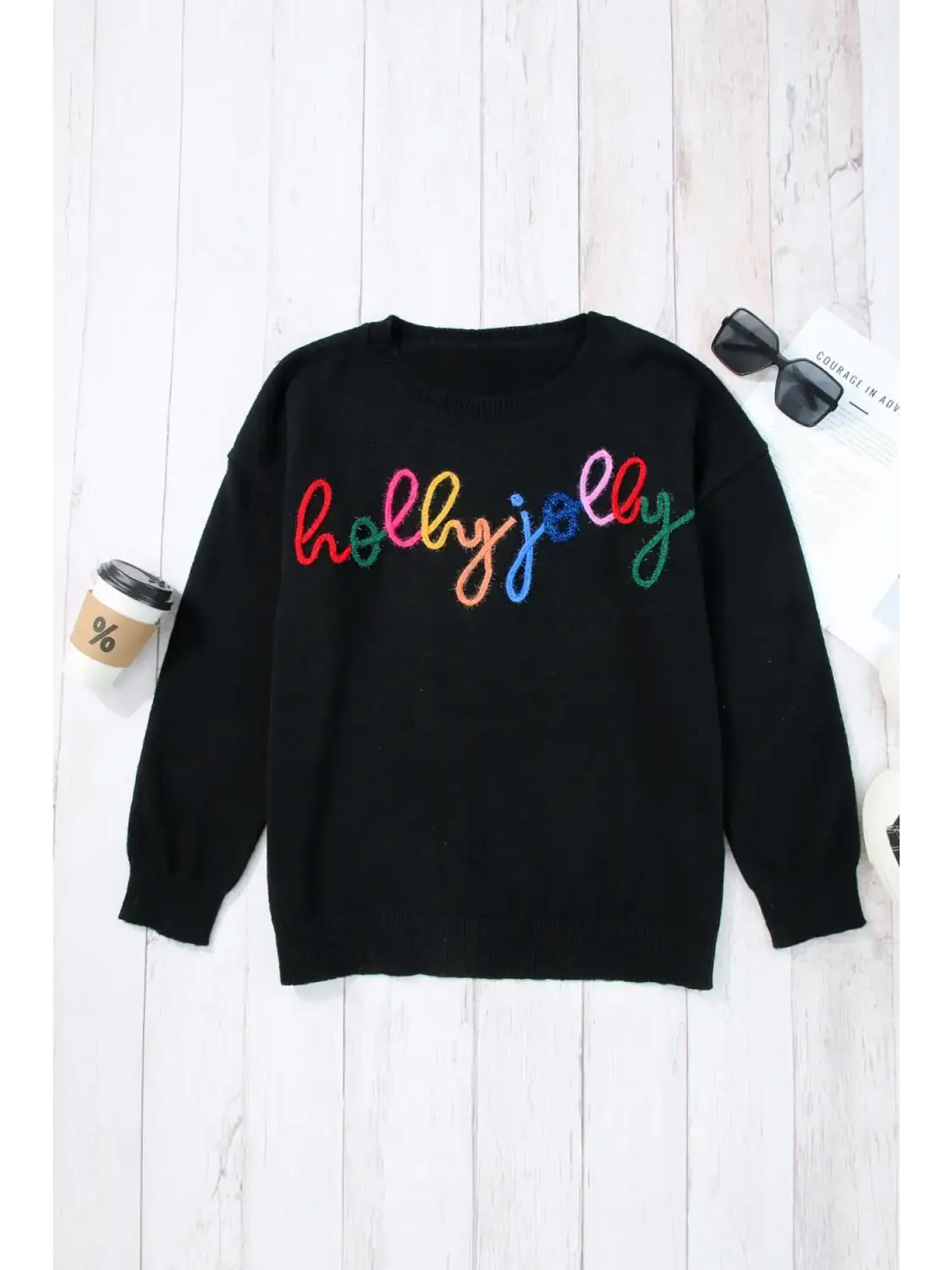 Black Plus Size Cheers Glitter Tinsel Short Sleeve Sweater-13