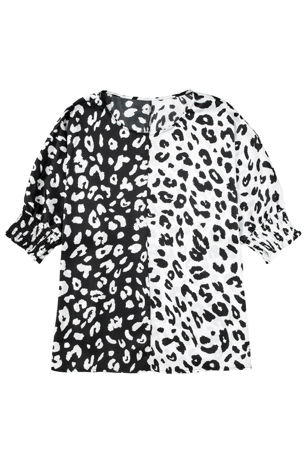 Black Plus Size Contrast Leopard Half Sleeve Blouse-17