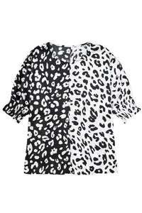 Thumbnail for Black Plus Size Contrast Leopard Half Sleeve Blouse-17