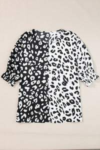 Thumbnail for Black Plus Size Contrast Leopard Half Sleeve Blouse-9