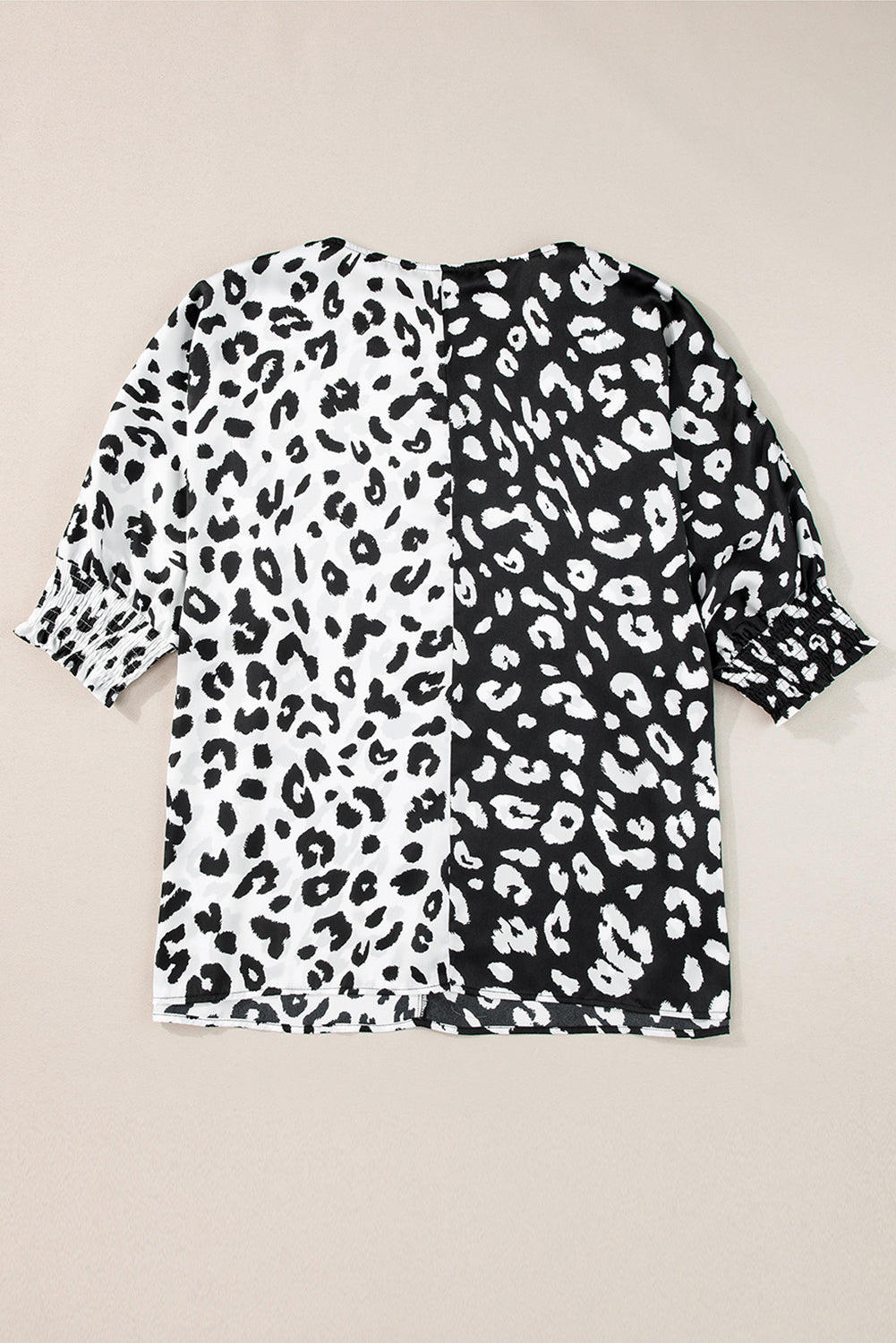 Black Plus Size Contrast Leopard Half Sleeve Blouse-10