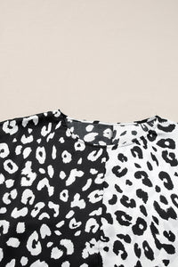 Thumbnail for Black Plus Size Contrast Leopard Half Sleeve Blouse-11