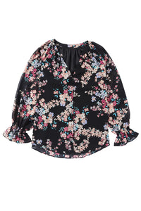 Thumbnail for Black Plus Size Floral Print Lace Splicing Short Sleeve Blouse-23