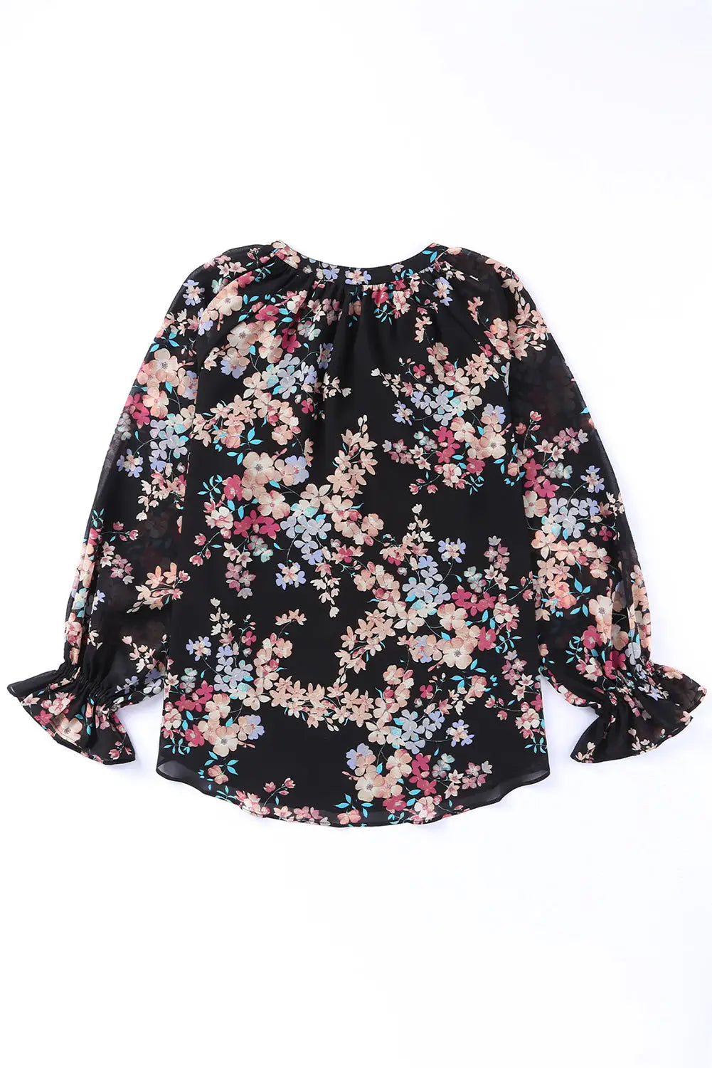 Black Plus Size Floral Print Lace Splicing Short Sleeve Blouse-22