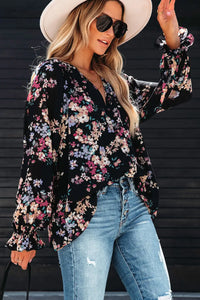 Thumbnail for Black Plus Size Floral Print Lace Splicing Short Sleeve Blouse-13