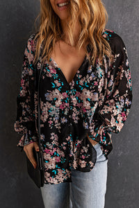 Thumbnail for Black Plus Size Floral Print Lace Splicing Short Sleeve Blouse-9