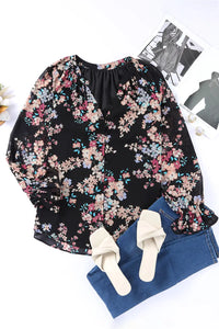 Thumbnail for Black Plus Size Floral Print Lace Splicing Short Sleeve Blouse-15