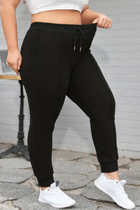 Thumbnail for Black Plus Size Textured Exposed Seam Drawstring Jogger Pants-3