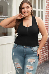 Thumbnail for Black Plus Size Zipper Front Racerback Ribbed Tank Top-0