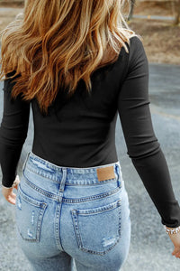 Thumbnail for Black Ribbed Knit High Neck Long Sleeve Top-1