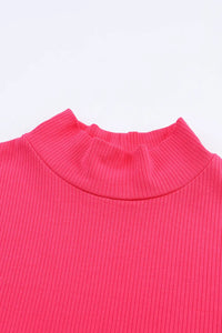 Thumbnail for Black Ribbed Knit High Neck Long Sleeve Top-20