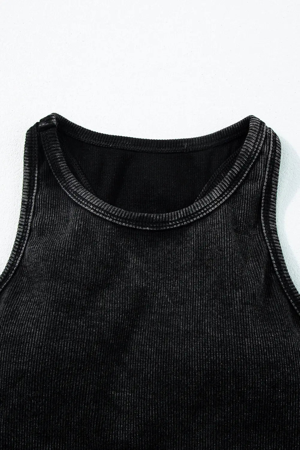 Black Ribbed Mineral Wash Racerback Cropped Tank Top-5