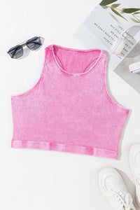 Thumbnail for Black Ribbed Mineral Wash Racerback Cropped Tank Top-10