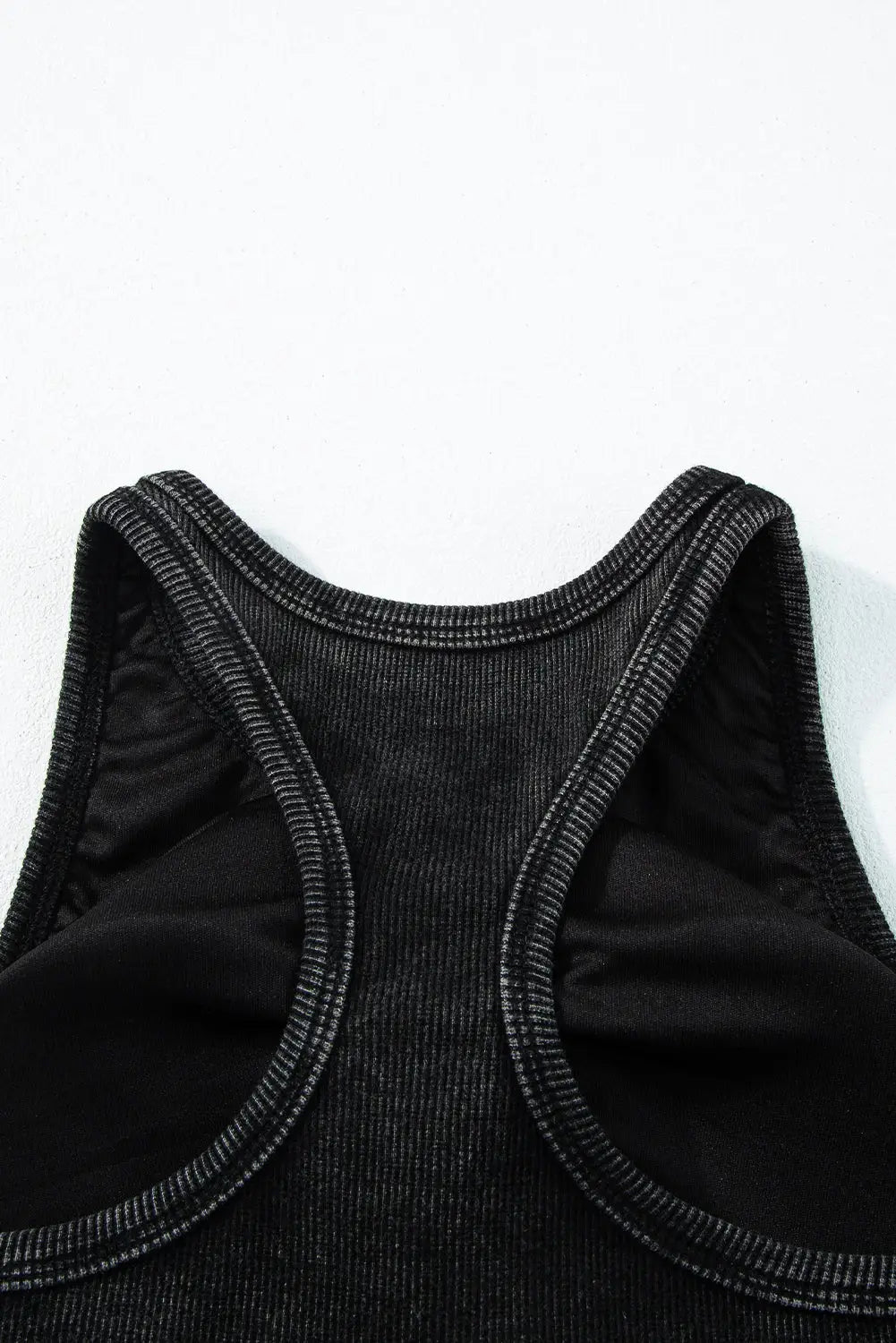 Black Ribbed Mineral Wash Racerback Cropped Tank Top-4