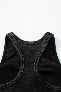 Thumbnail for Black Ribbed Mineral Wash Racerback Cropped Tank Top-4