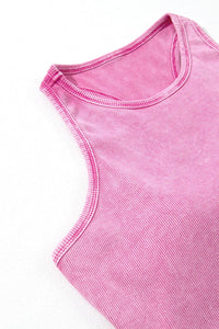 Thumbnail for Black Ribbed Mineral Wash Racerback Cropped Tank Top-13