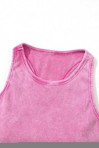 Thumbnail for Black Ribbed Mineral Wash Racerback Cropped Tank Top-12