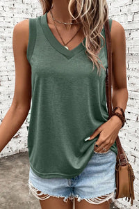 Thumbnail for Black Ribbed V Neck Tank Top-21