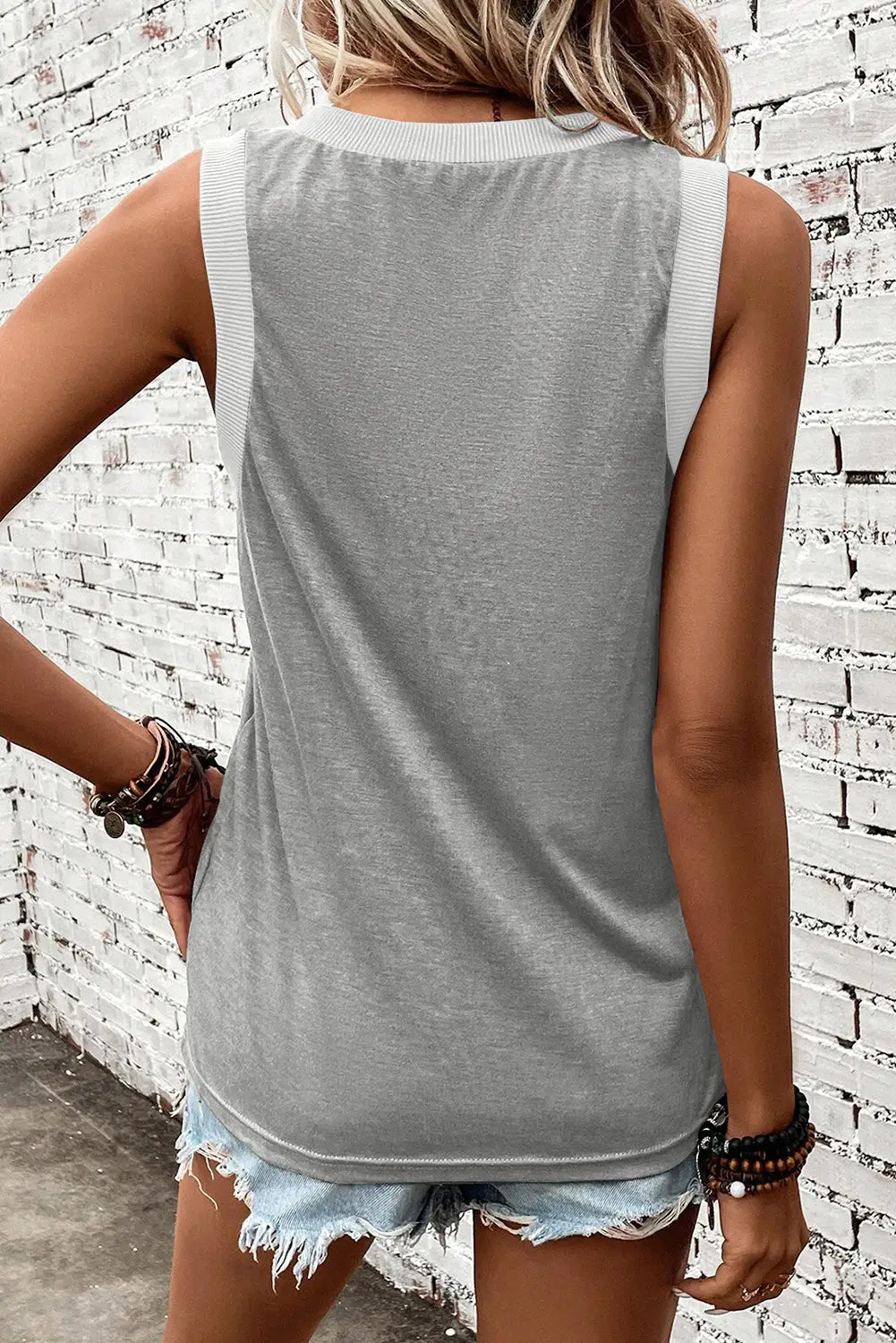 Black Ribbed V Neck Tank Top-12