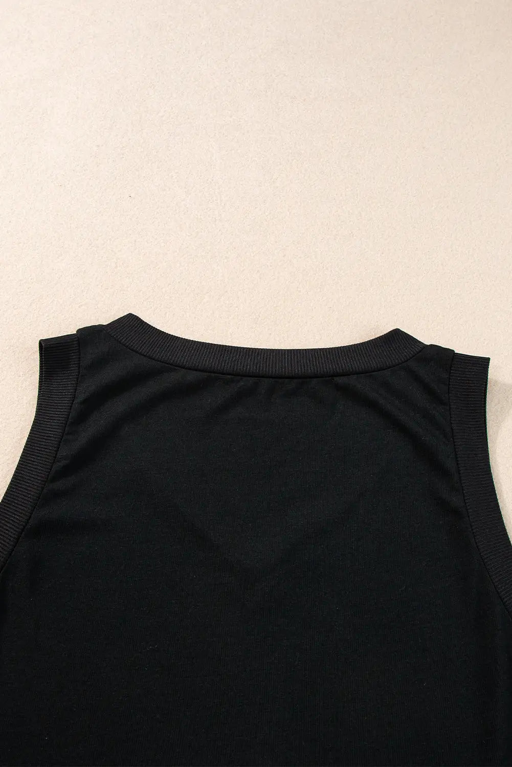 Black Ribbed V Neck Tank Top-7